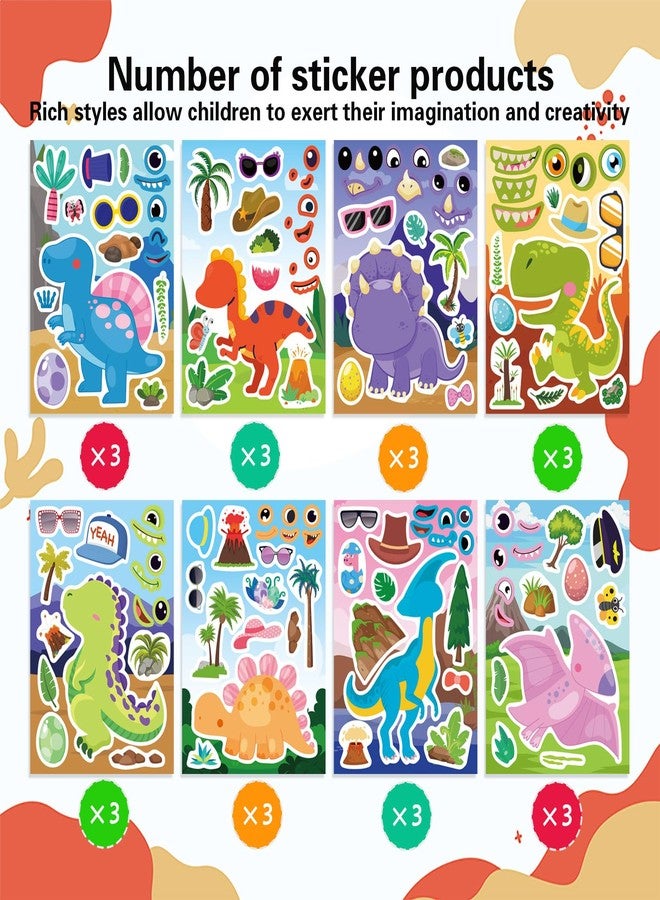 DUJAA 24 Sheets Dinosaur Stickers, Make Your Own Dino Stickers for Kids Boys Girls Toddlers, Make a Face Stickers Dinosaur Theme Birthday Party Favor Supplies, Teacher Reward Stickers - Image 5